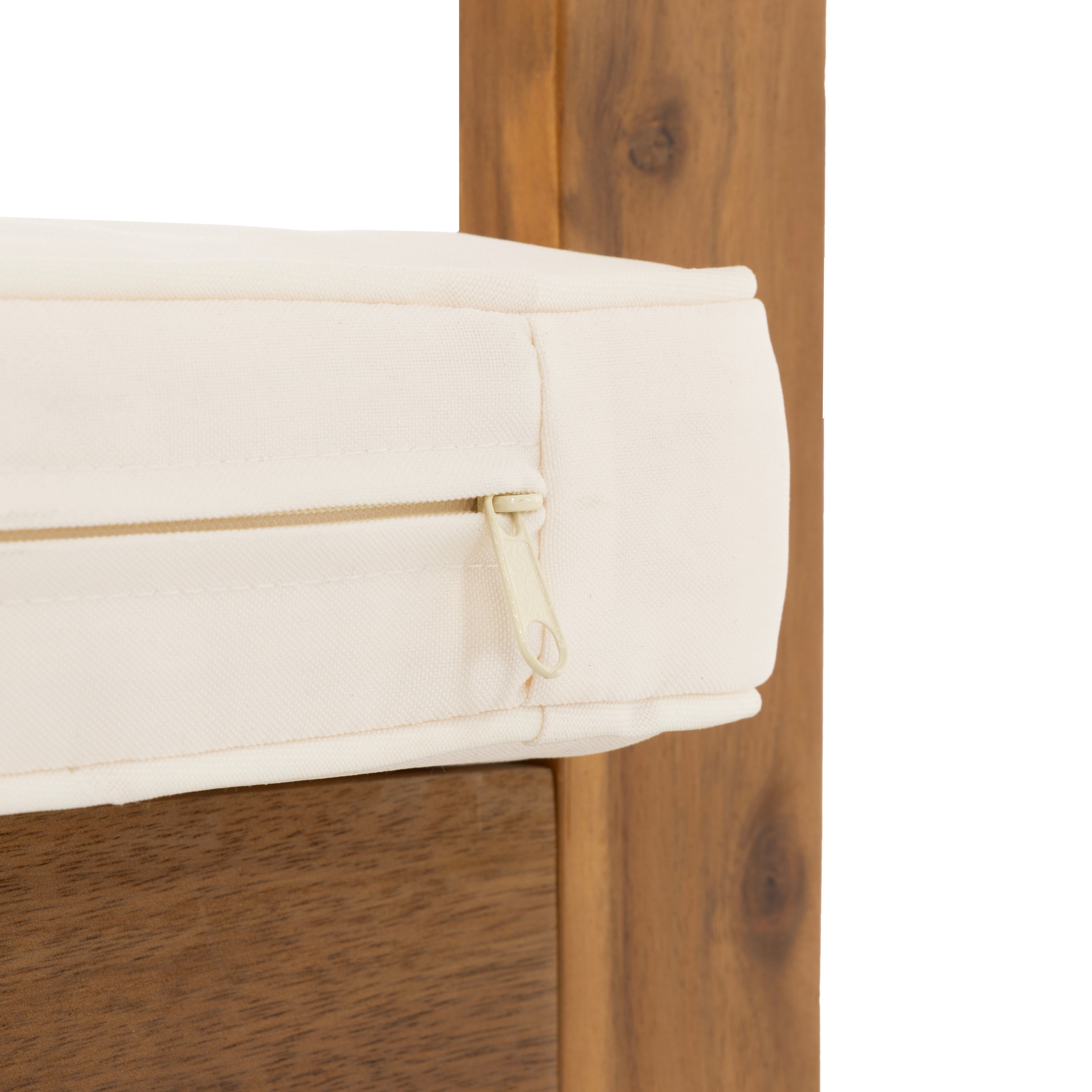VESTIAMO CASA GIARDINO - Set da giardino 4 pezzi in legno di Acacia con cuscini Beige - Formato da Panchina a 2 posti, 2 poltrone e tavolino da salotto